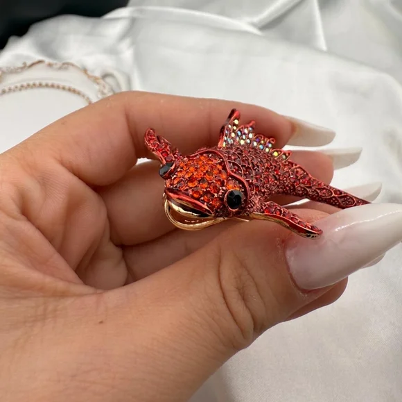 Betsey Johnson Red Fish Brooch with Rhinestones - Picture 2 of 3